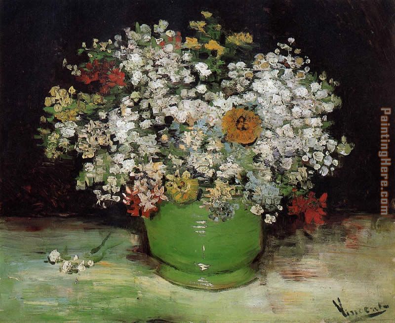 Vase with Zinnias and Other Flowers